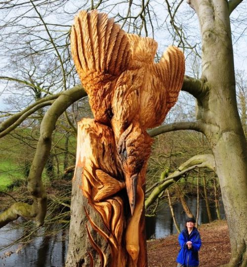 rossparry.co.uk/Glen Minikin
Pictures shows one of the mysterious wood carvings that have appeared in a North Yorkshire wood in Knaresborough.
The carvings of a King Fisher, a dragon and a ghostly figure stand 12 feet tall are seen as North Yorkshire's answer to the iconic gaffiti artist Banksy.